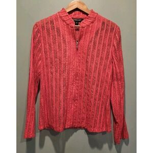 Coral Pink Sheer Lace Full Zip Lightweight Jacket Sz L